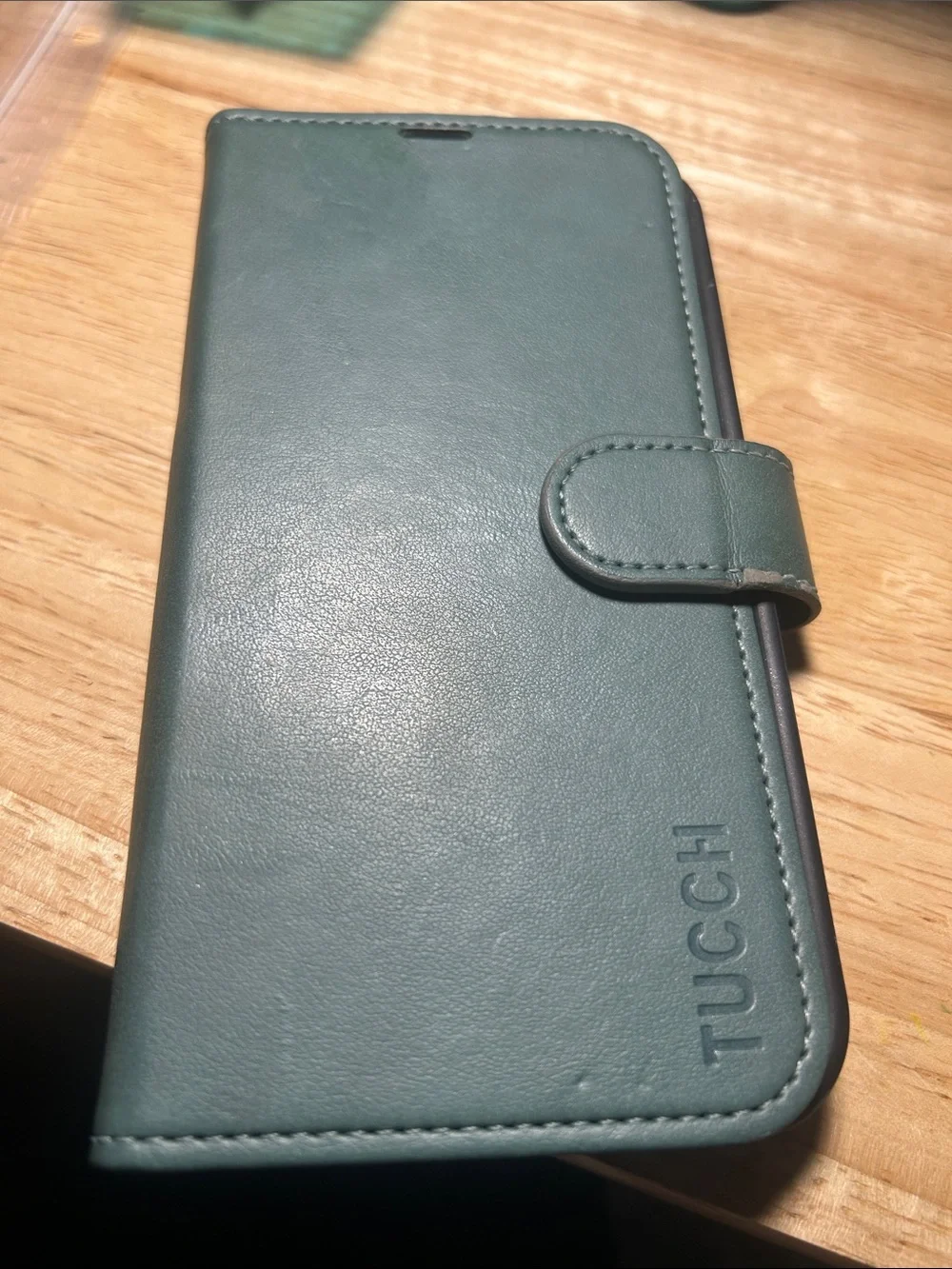 iPhone 14 Tucchi Green Leather Flip Wallet Phone Case